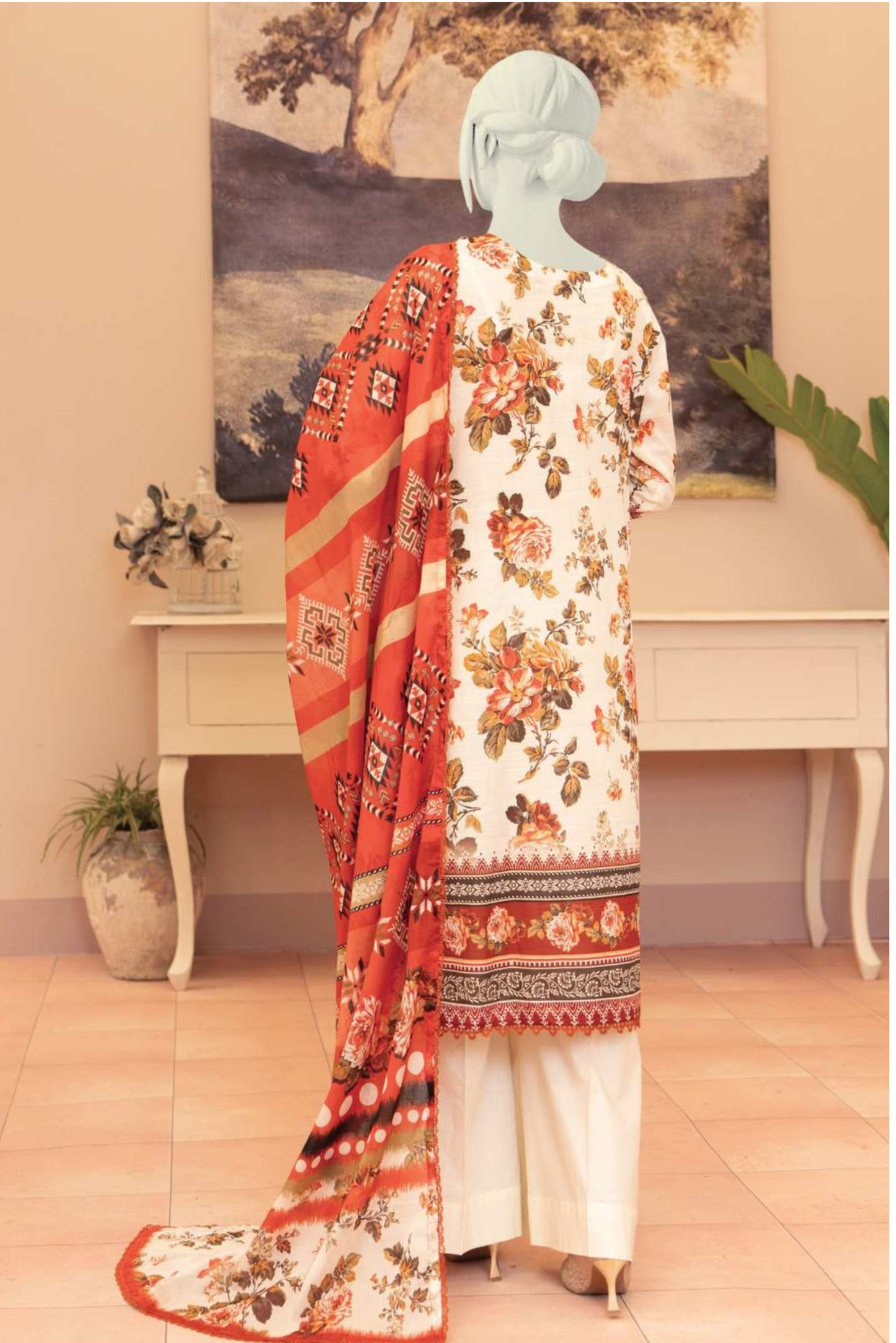 3 Pieces - Murashee Unstitched Cream Printed Lawn Suit