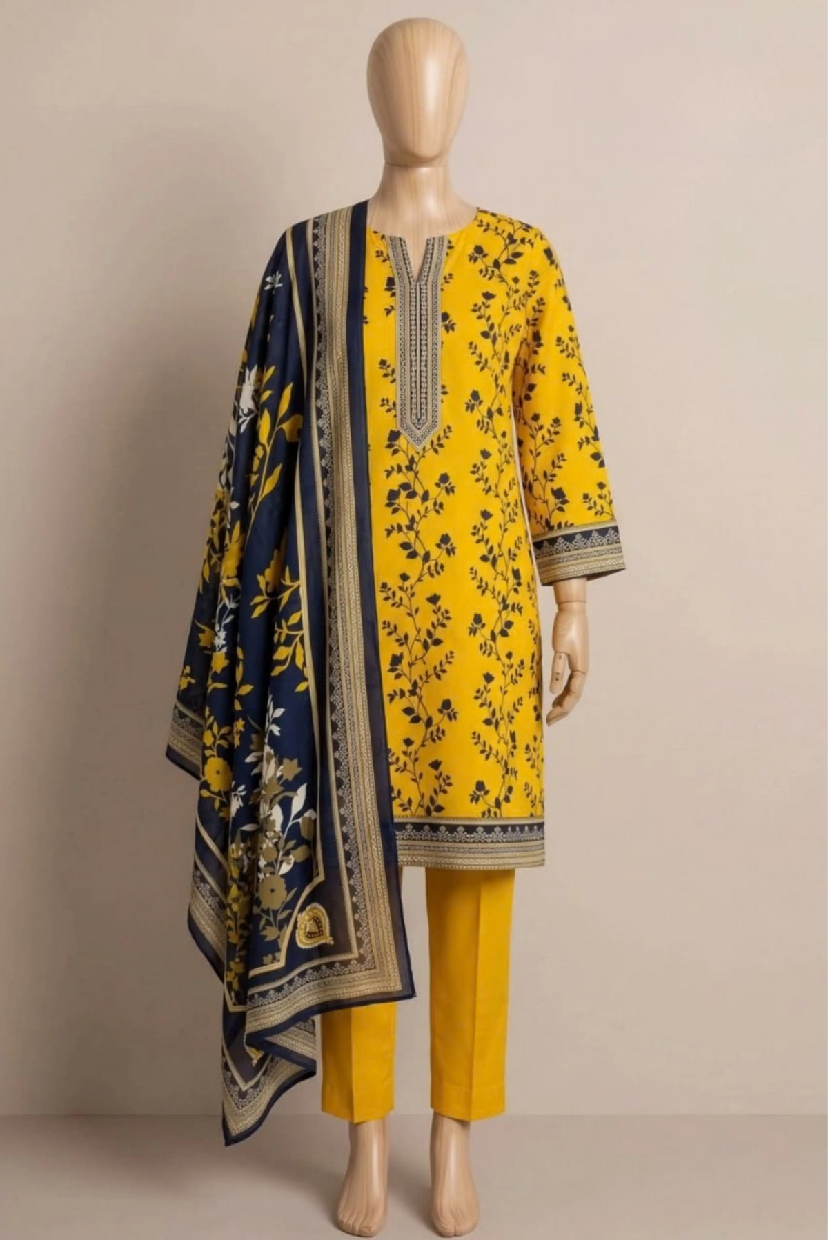 3 Pieces - Rijja By Murashe Unstitched Mustard Ladies Khaddar Suit