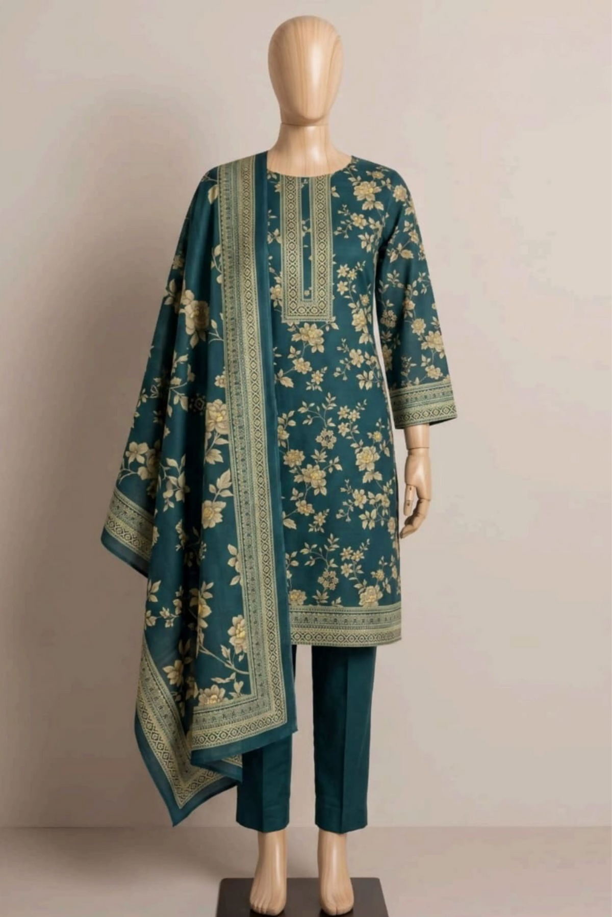 3 Pieces - Rijja By Murashe Unstitched Green Ladies Khaddar Suit