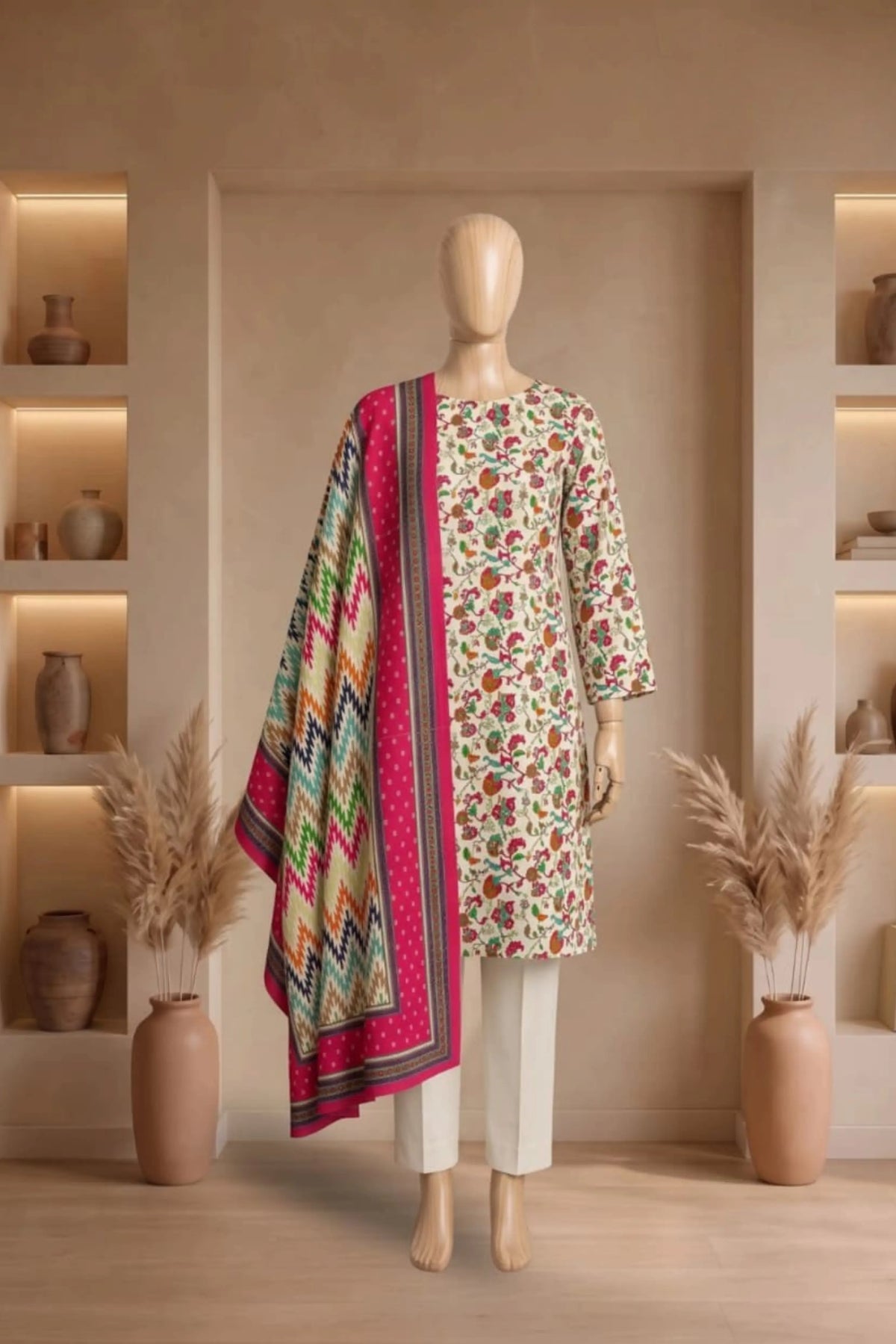 3 Pieces - Rijja By Murashe Unstitched Skin Ladies Printed Linen Suit