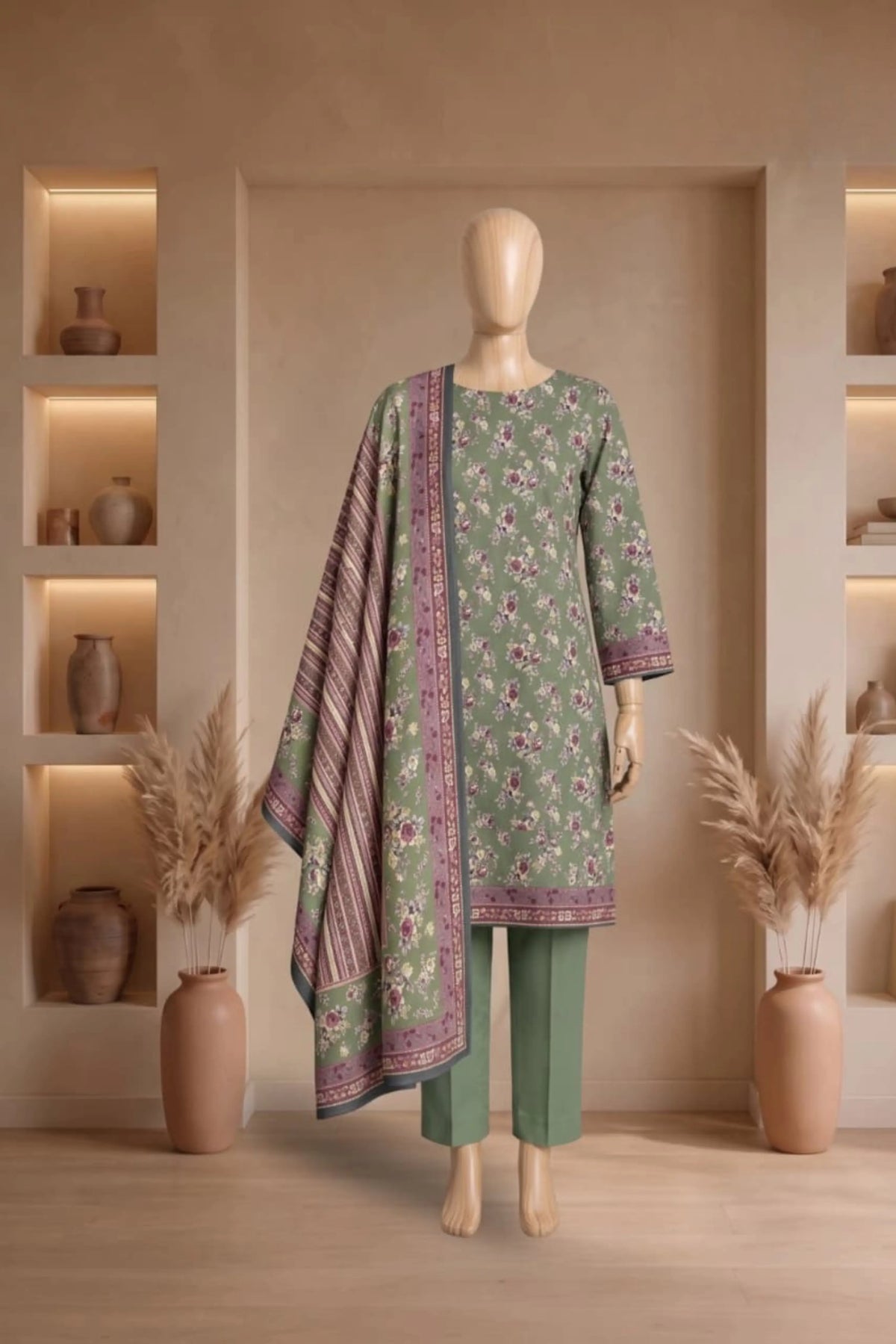 3 Pieces - Rijja By Murashe Unstitched Sea Green Ladies Printed Linen Suit
