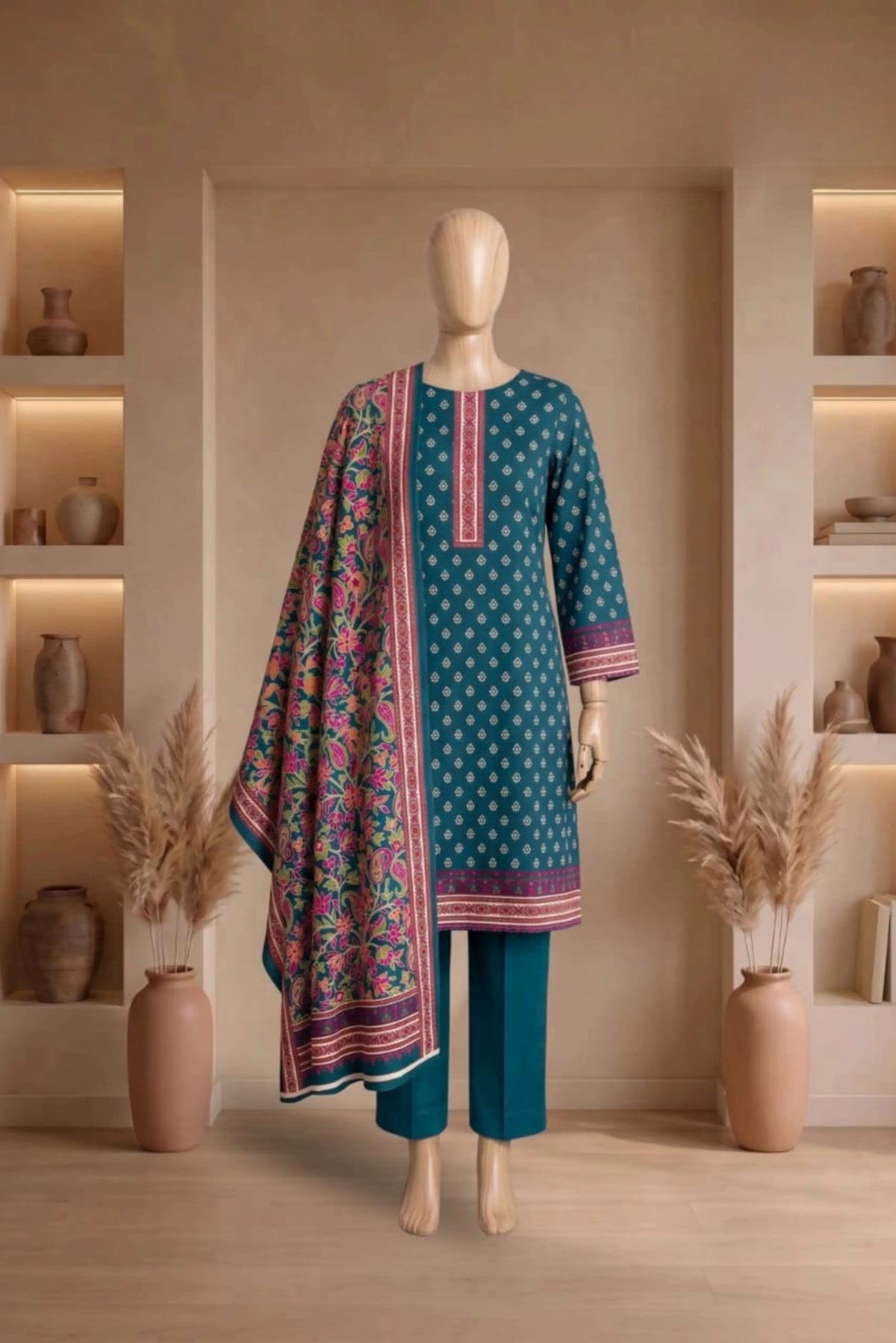 3 Pieces - Rijja By Murashe Unstitched Zink Ladies Printed Linen Suit
