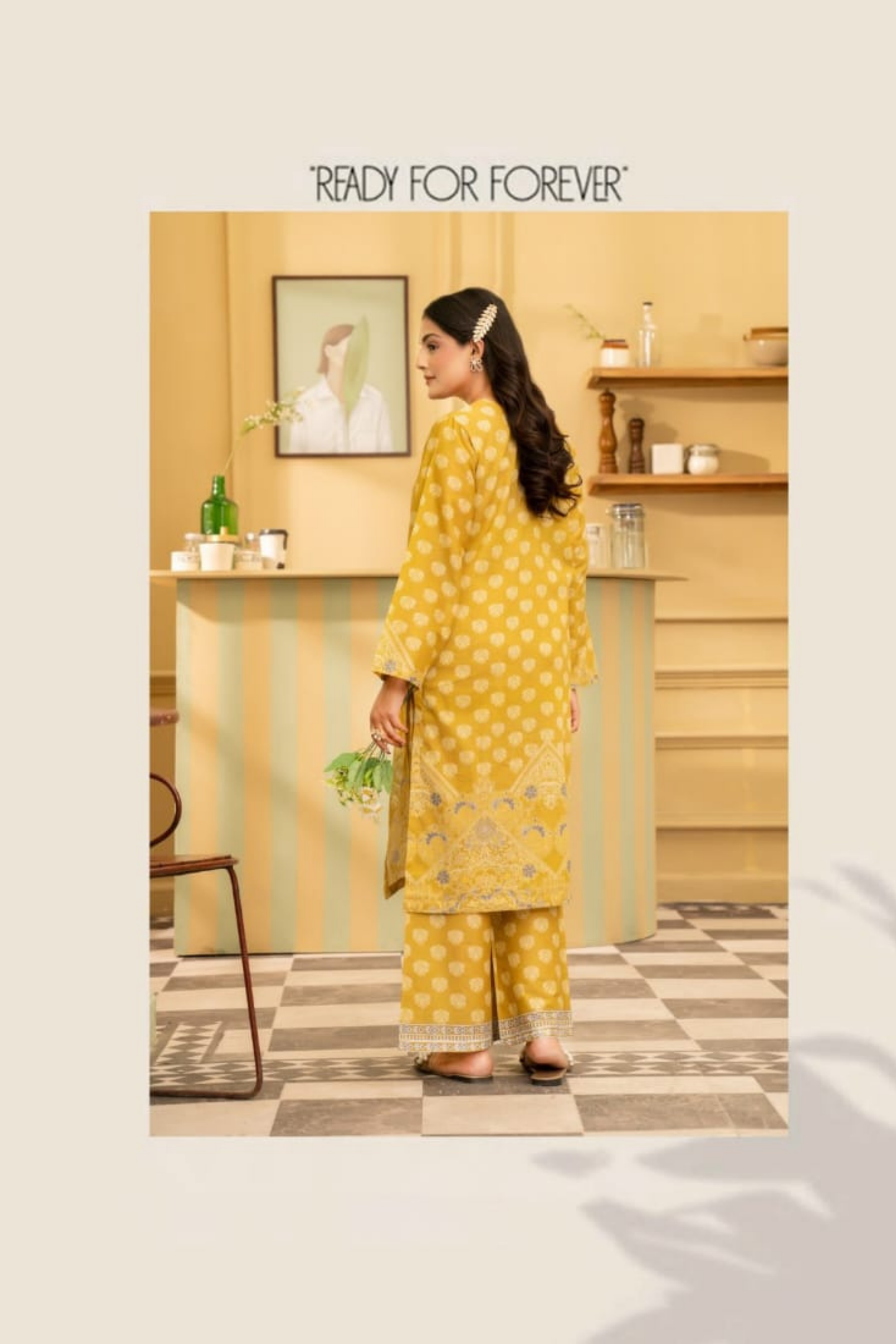 2 Piece: Coco Print By Marooj Yellow Lawn Suit