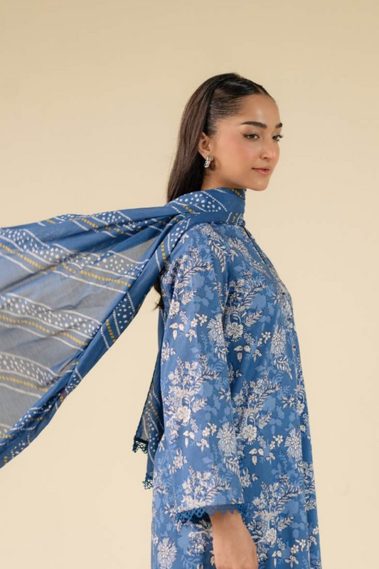 3 Pieces - Beyond East Unstitched Sky Blue Printed Lawn Suit