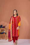 3 Pieces - Regalia Unstitched Red Fancy Zari Dupatta Printed Shirt Lawn Suit