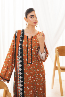 3 Pieces - Regalia Unstitched Brown Doriya Linen Suit