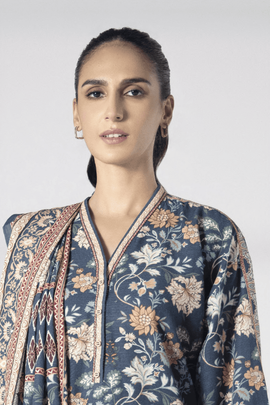 3 Pieces - Sapphire Unstitched Steel Blue Printed Lawn Suit