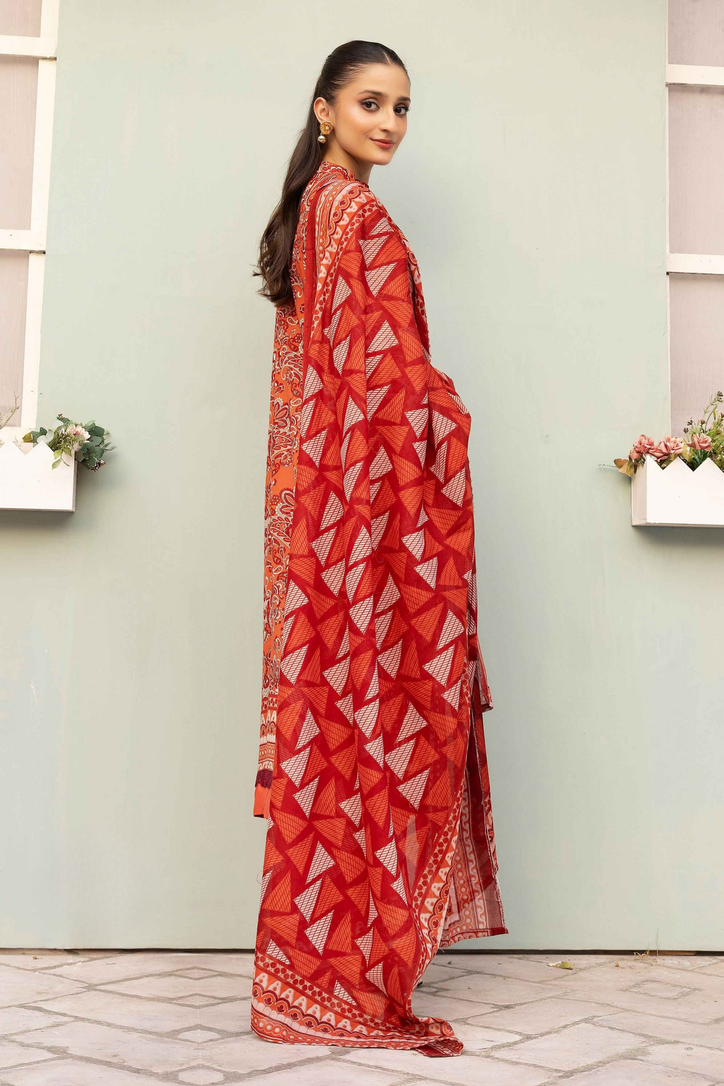 3 Pieces - Haya By Legends Unstitched Orange Printed Lawn Suit