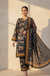 3 Pieces - Safina Unstitched Black Printed Khaddar Suit