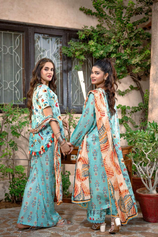 3 Pieces - Murashee Unstitched Pale Blue Printed Lawn Suit