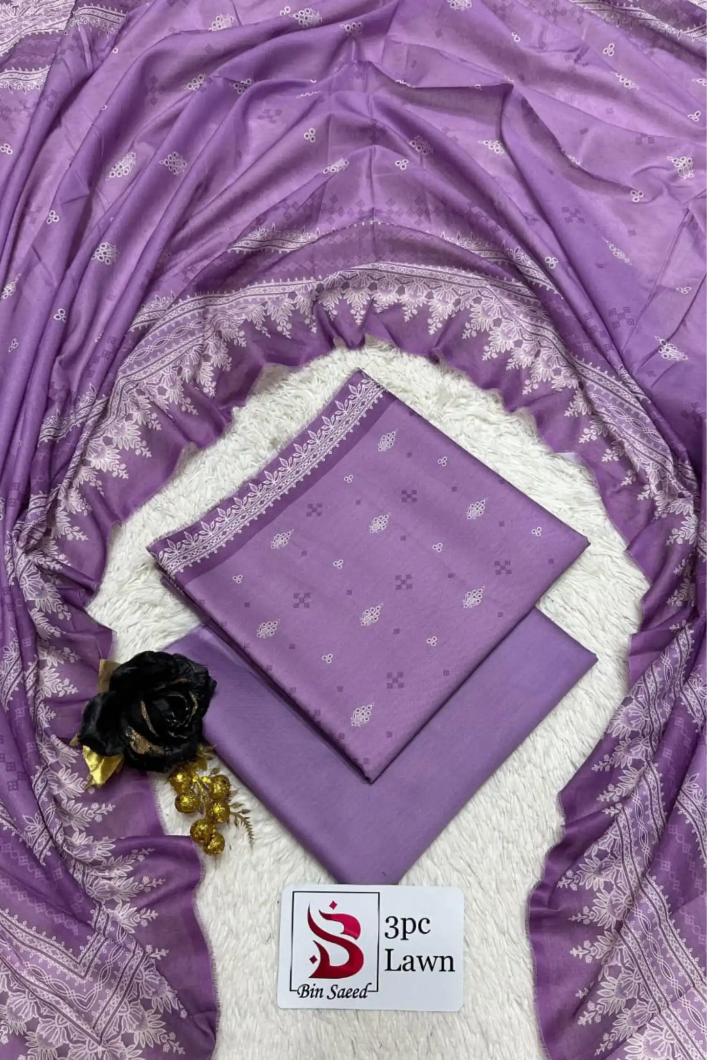 3 Pieces - Bin Saeed Unstitched Light Purple Ladies Lawn Suit
