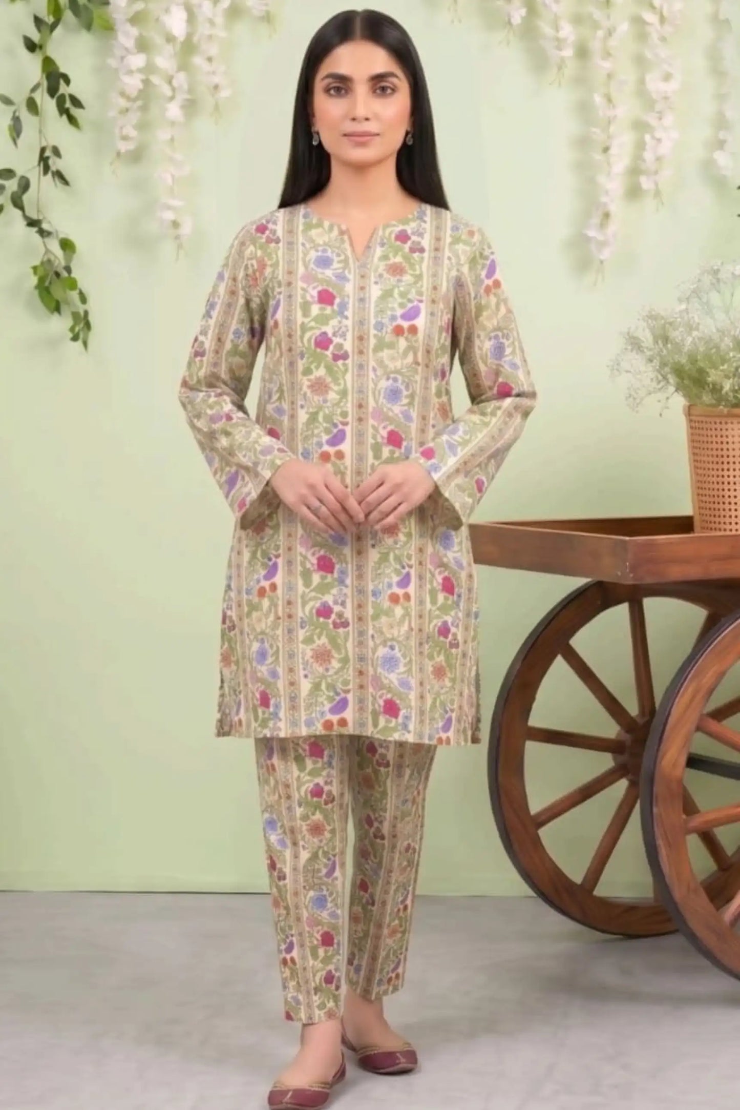 2 Piece- Sohni Dharti Unstitched Cream Ladies Lawn Suit