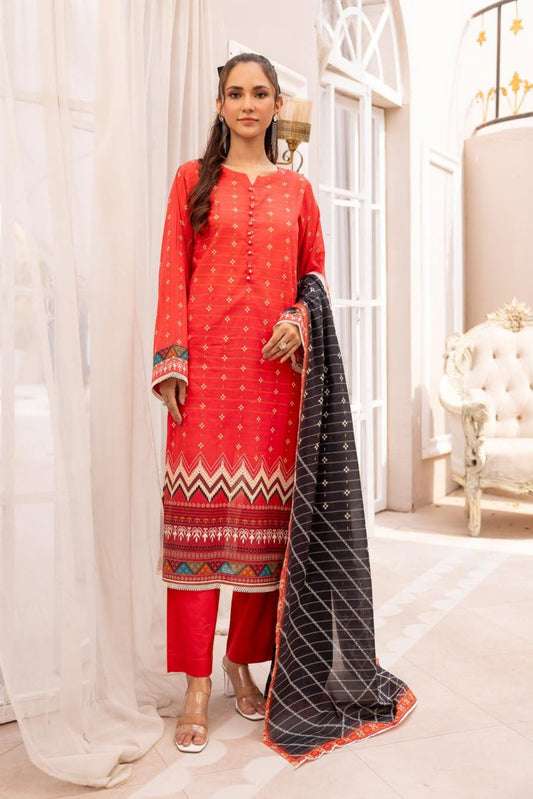 3 Pieces - Haya By Legends Unstitched Carrot Printed Lawn Suit