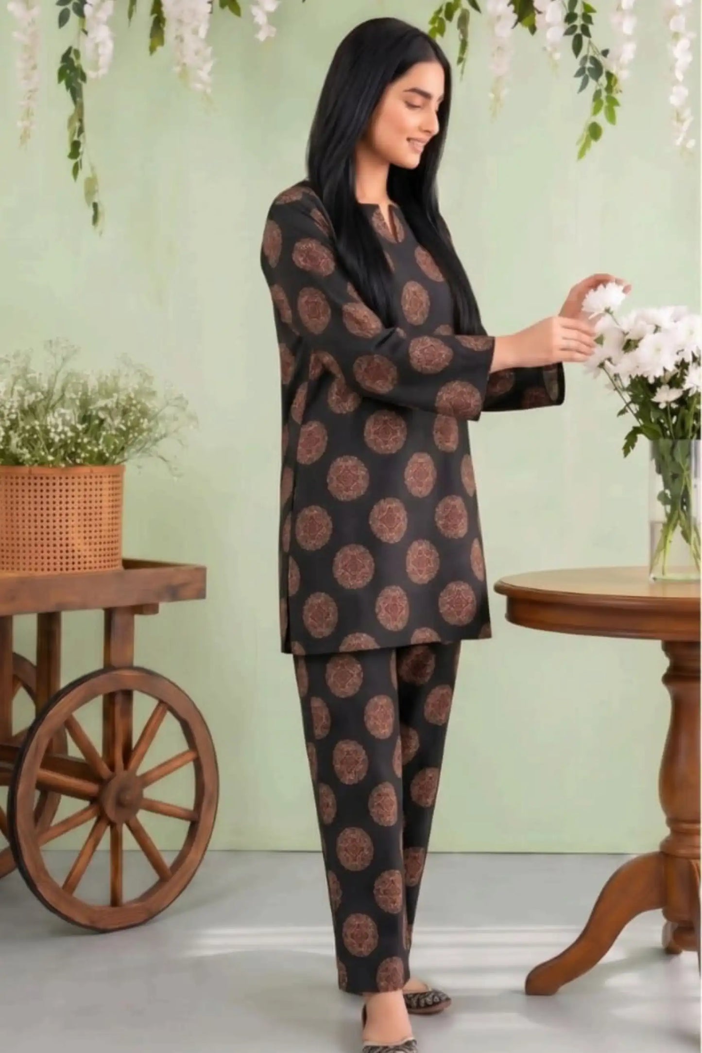 2 Piece- Sohni Dharti Unstitched Black Ladies Lawn Suit