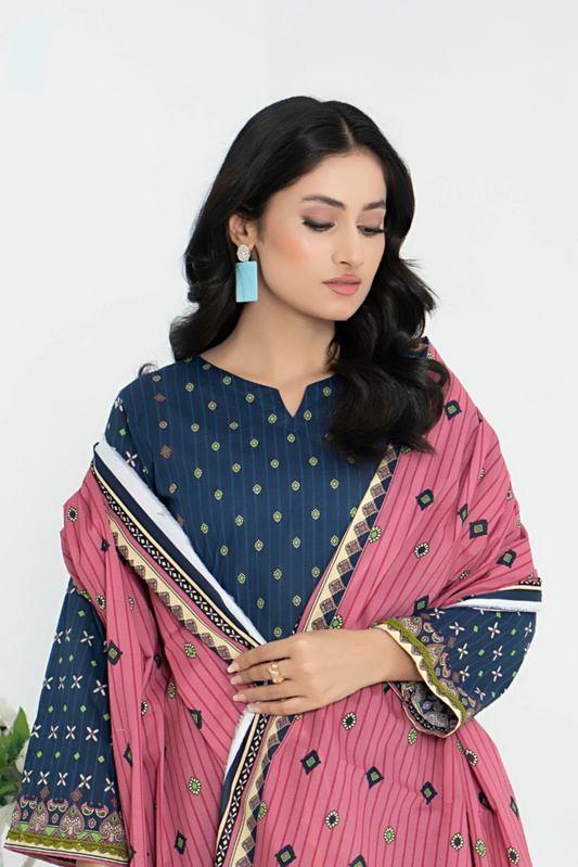 3 Piece - Junoon Unstitched Navy Ladies Print Lawn Suit