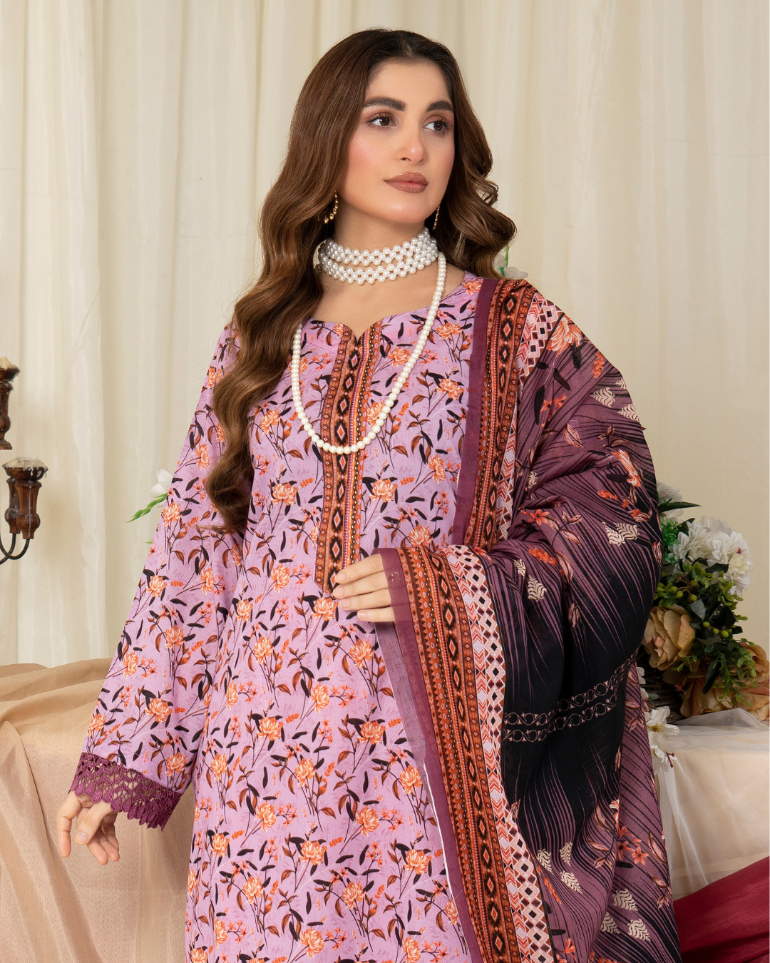 3 Piece - Mahi Unstitched Pink Ladies Print Lawn Suit