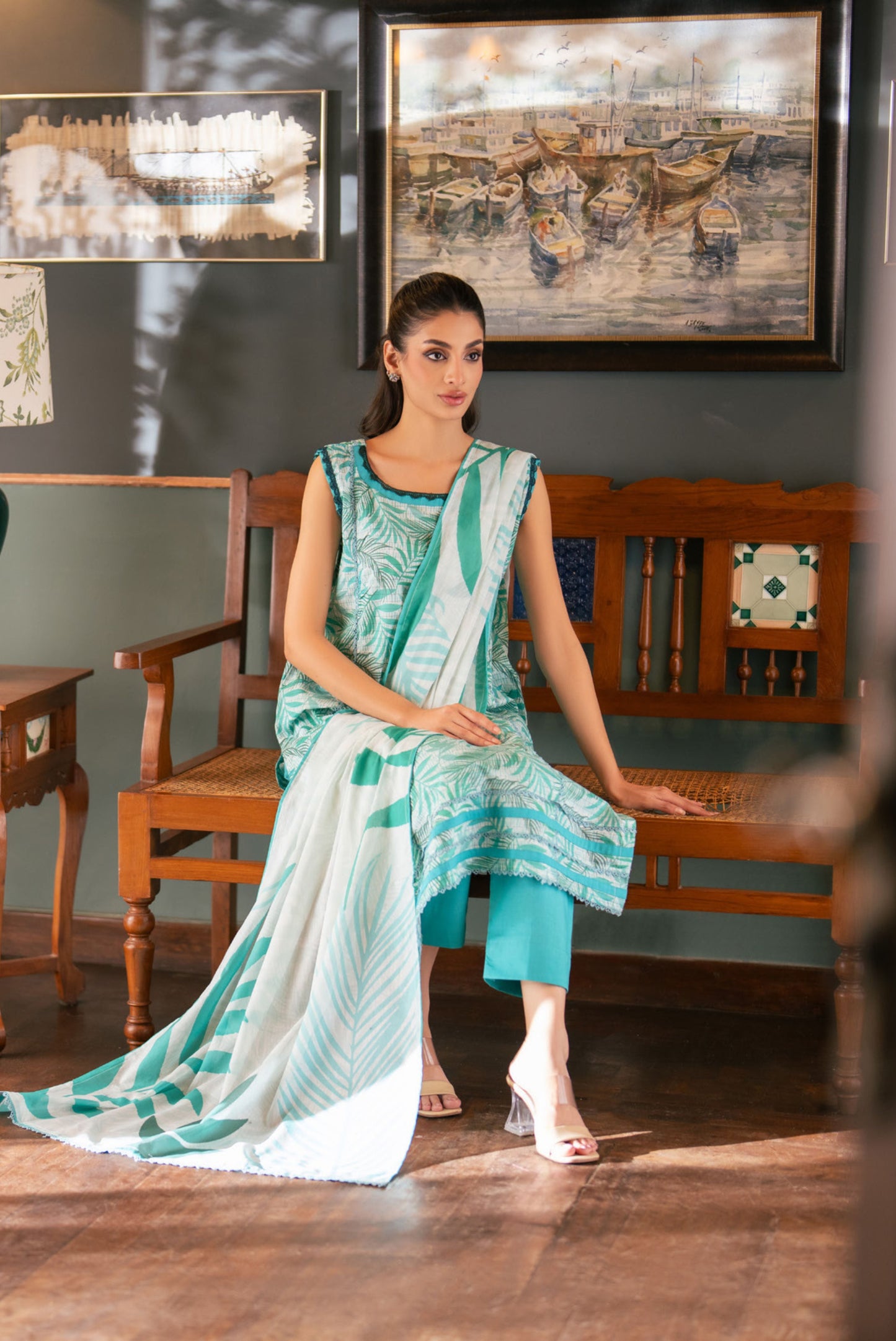 3 Pieces - Regalia Unstitched Green Bana Dora Lawn Suit