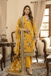 3 Pieces - Arfa Unstitched Mustard Chamki Print Lawn Suit