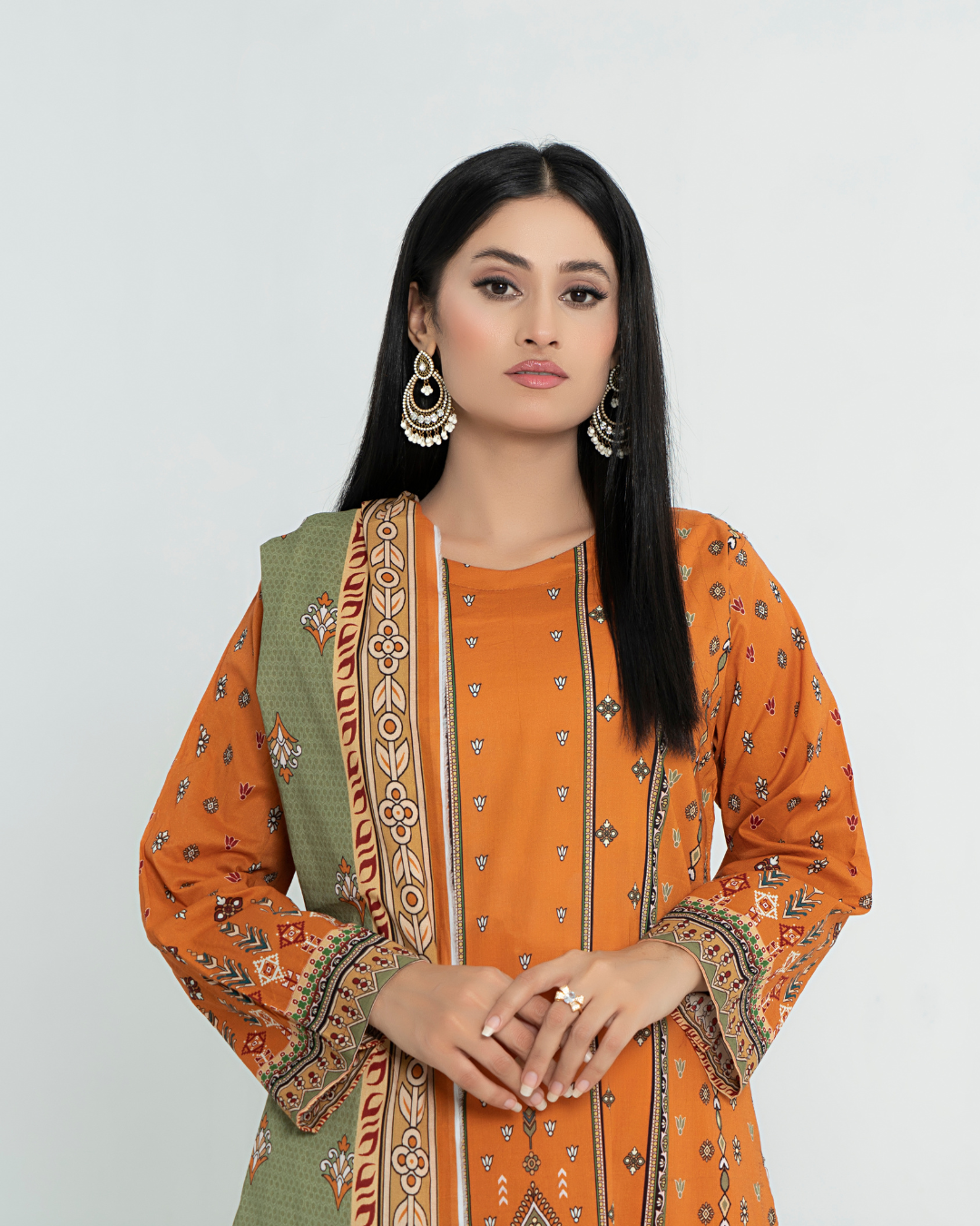 3 Piece - Junoon Unstitched Orange Ladies Transliminor Magic Print Lawn Suit