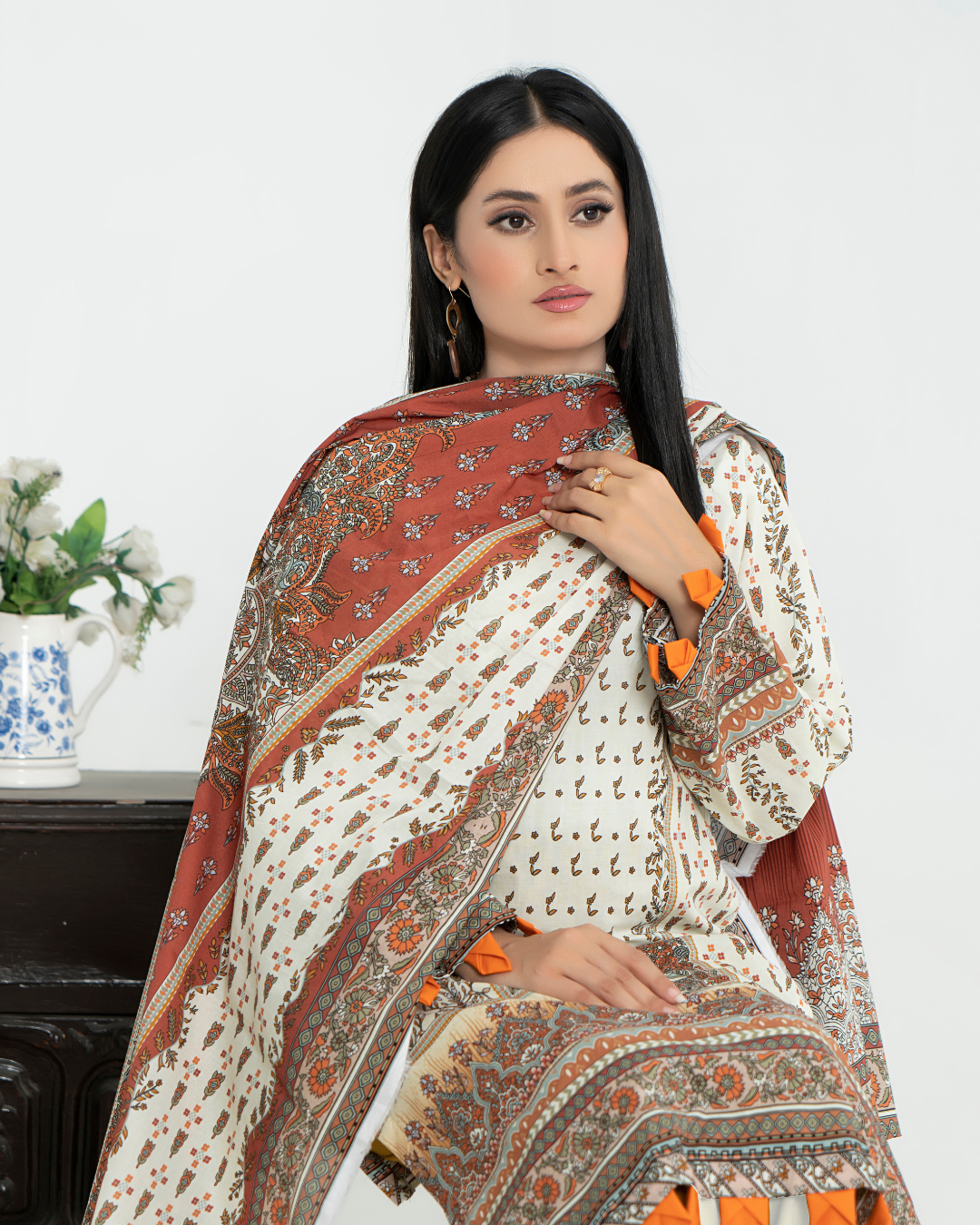 3 Piece - Junoon Unstitched Off White Ladies Print Lawn Suit