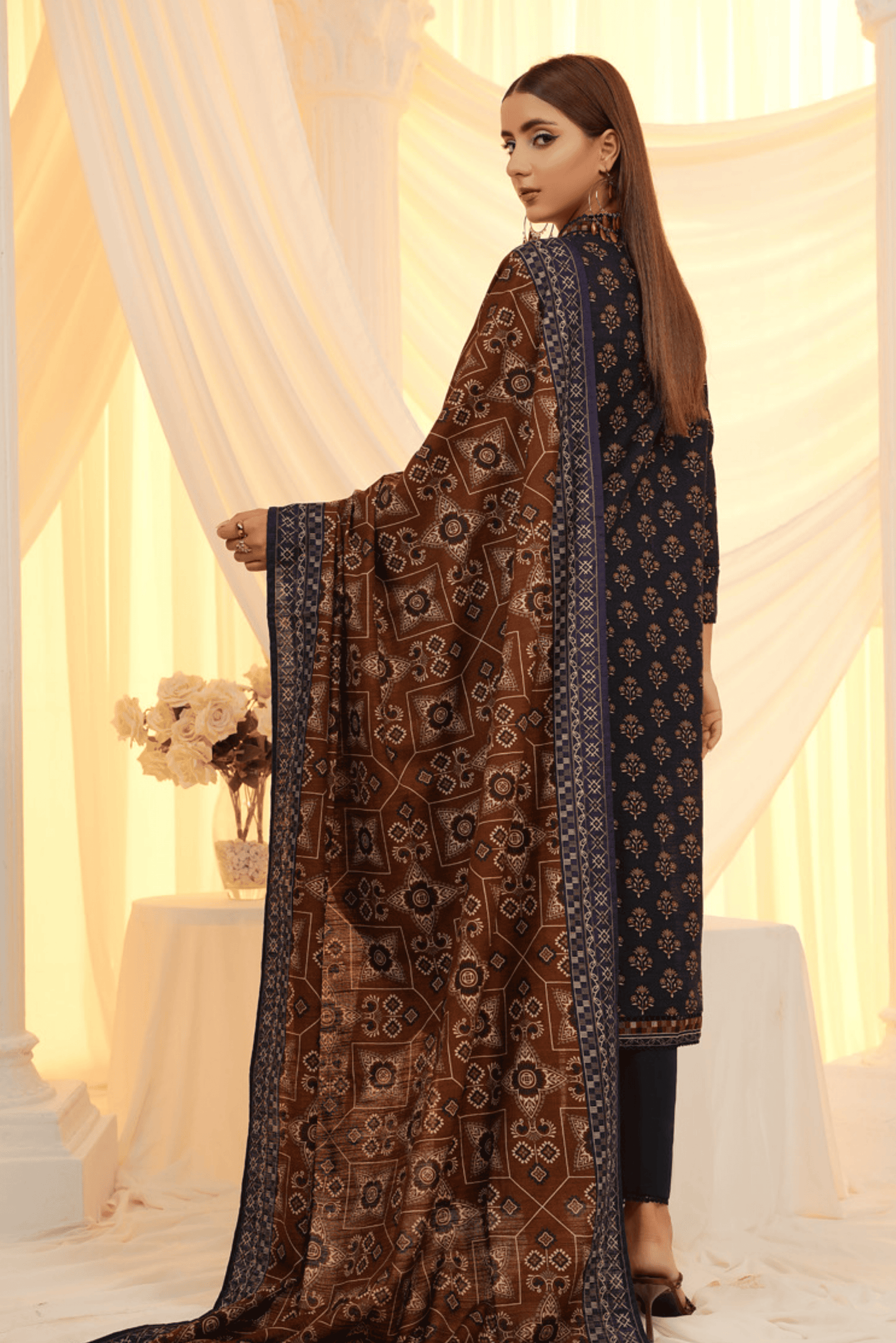 3 Pieces - Regalia Unstitched Blue Printed Khaddar Suit