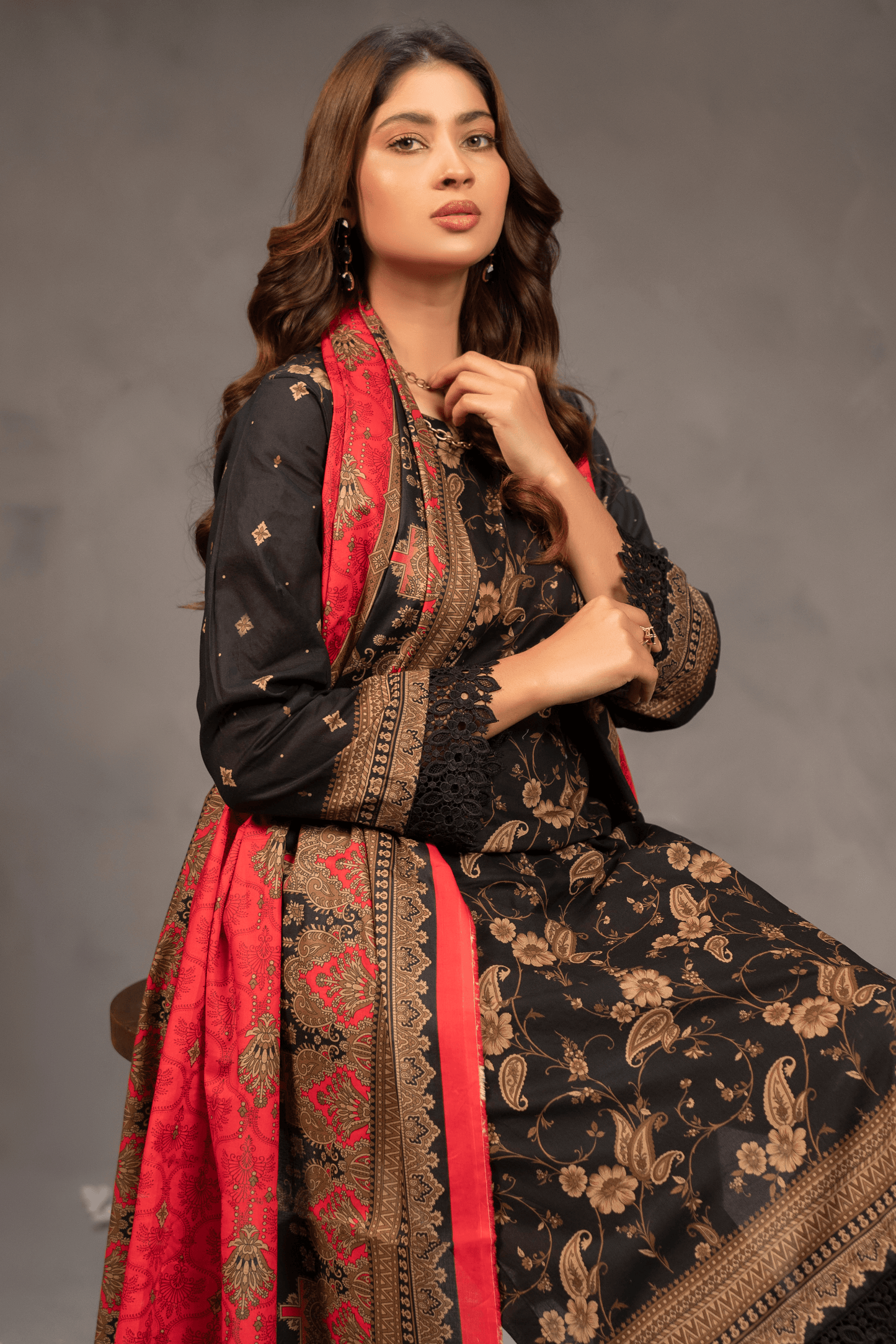 3 Piece - Mahi Unstitched Coal Ladies Transliminor Magic Print Lawn Suit