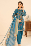 3 Pieces - GulAhmed Unstitched Blue Printed Khaddar Suit
