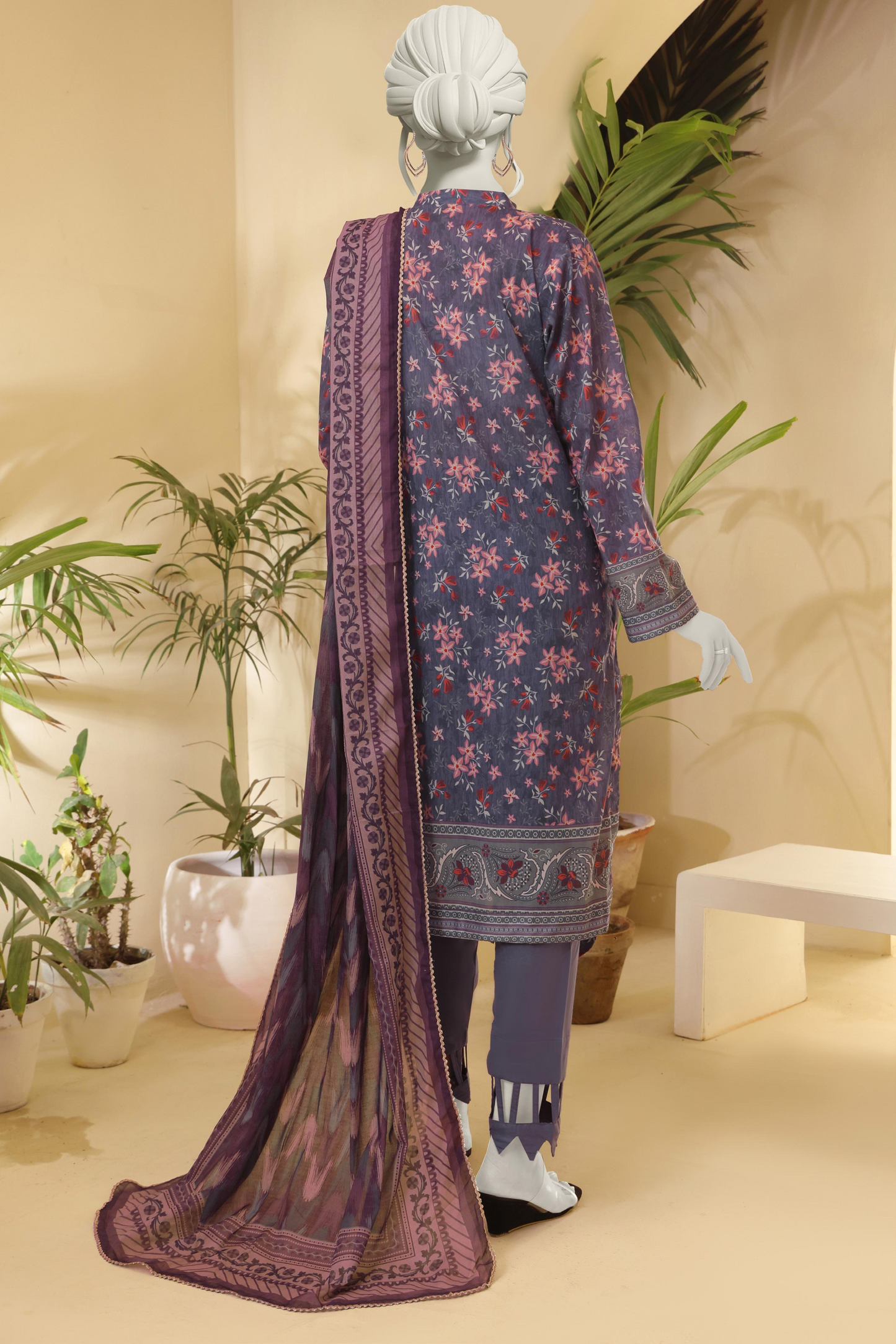 3 Pieces - Almeerah Unstitched Purple Printed Lawn Suit