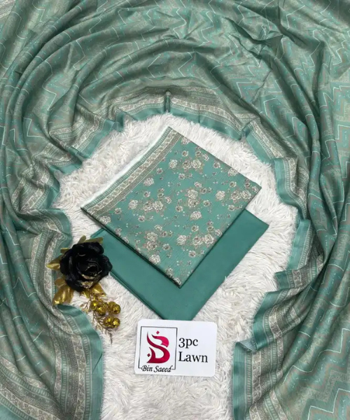 3 Pieces - Bin Saeed Unstitched Sea Green Ladies Lawn Suit