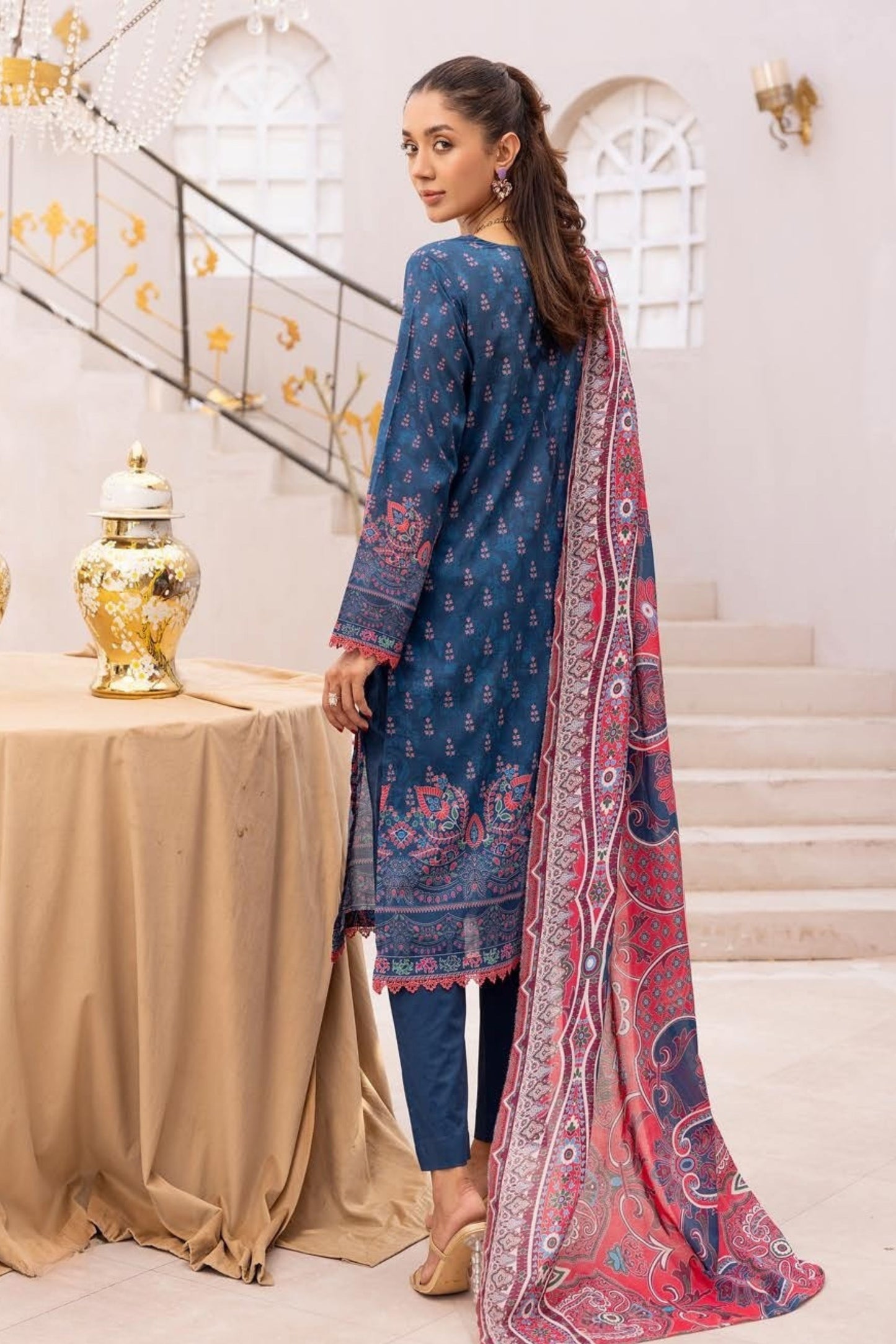 3 Pieces - Haya By Legends Unstitched Turkish Blue Printed Lawn Suit