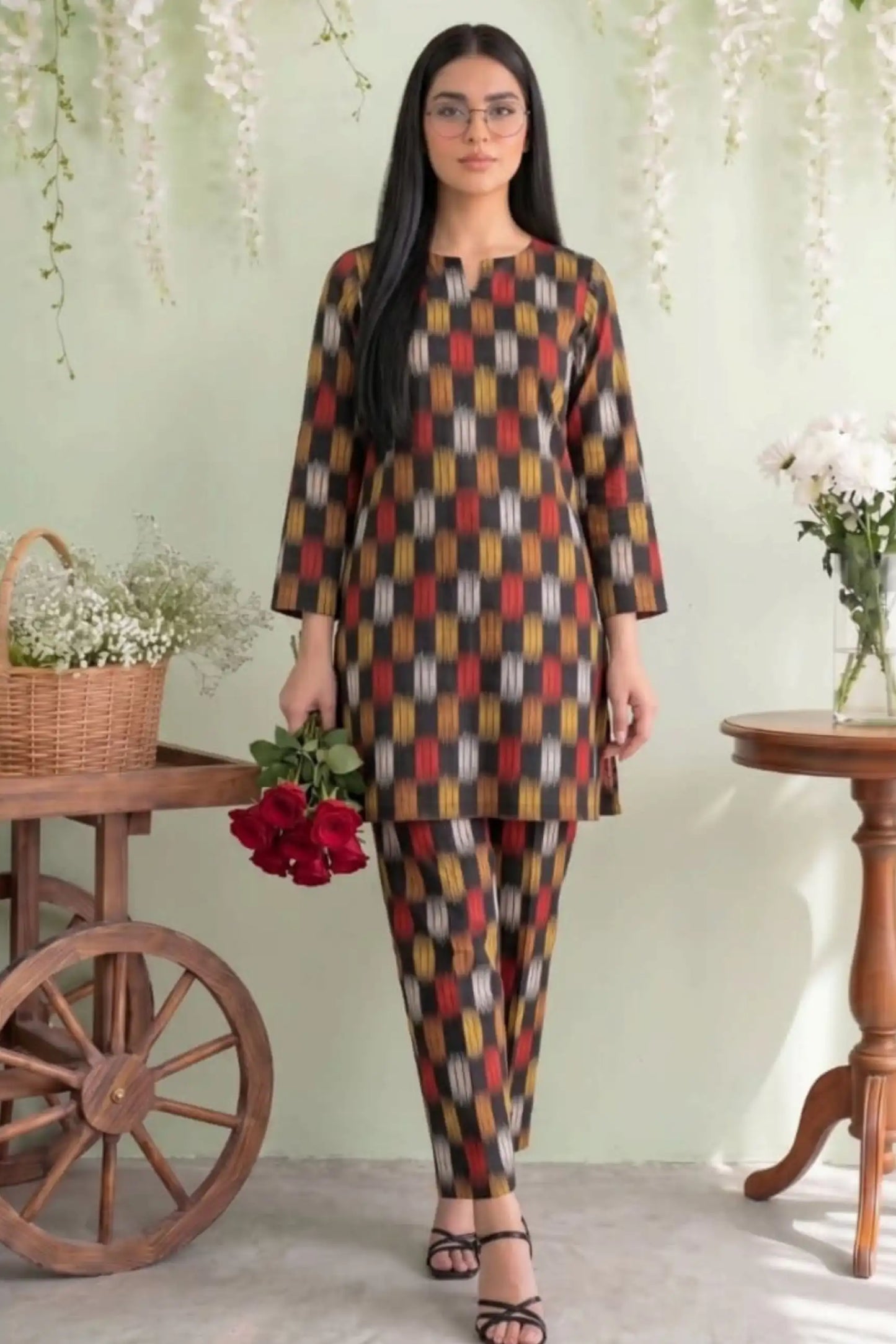 2 Piece- Sohni Dharti Unstitched Black Ladies Lawn Suit
