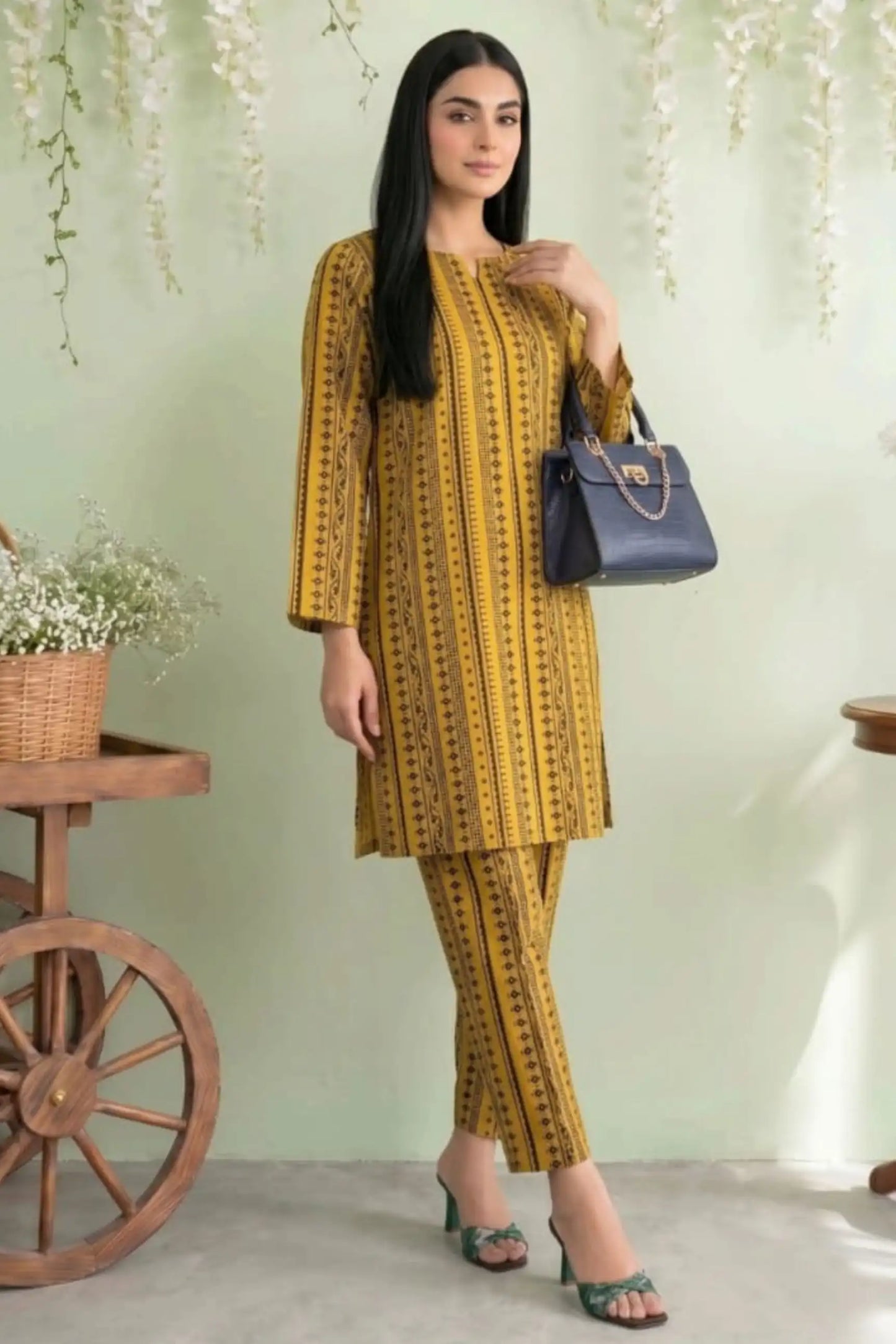 2 Piece- Sohni Dharti Unstitched Mustard Ladies Lawn Suit