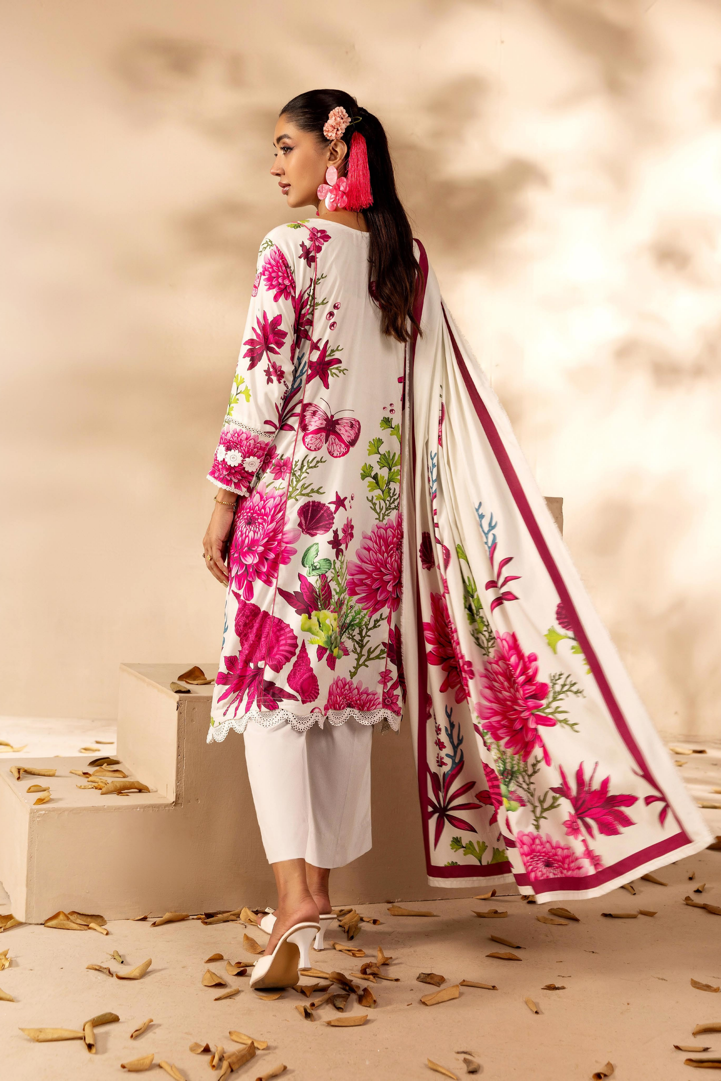 3 Pieces - Rangreza Unstitched Off White Printed Linen Suit