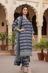 3 Pieces - Safina Unstitched Dark Blue Printed Khaddar Suit