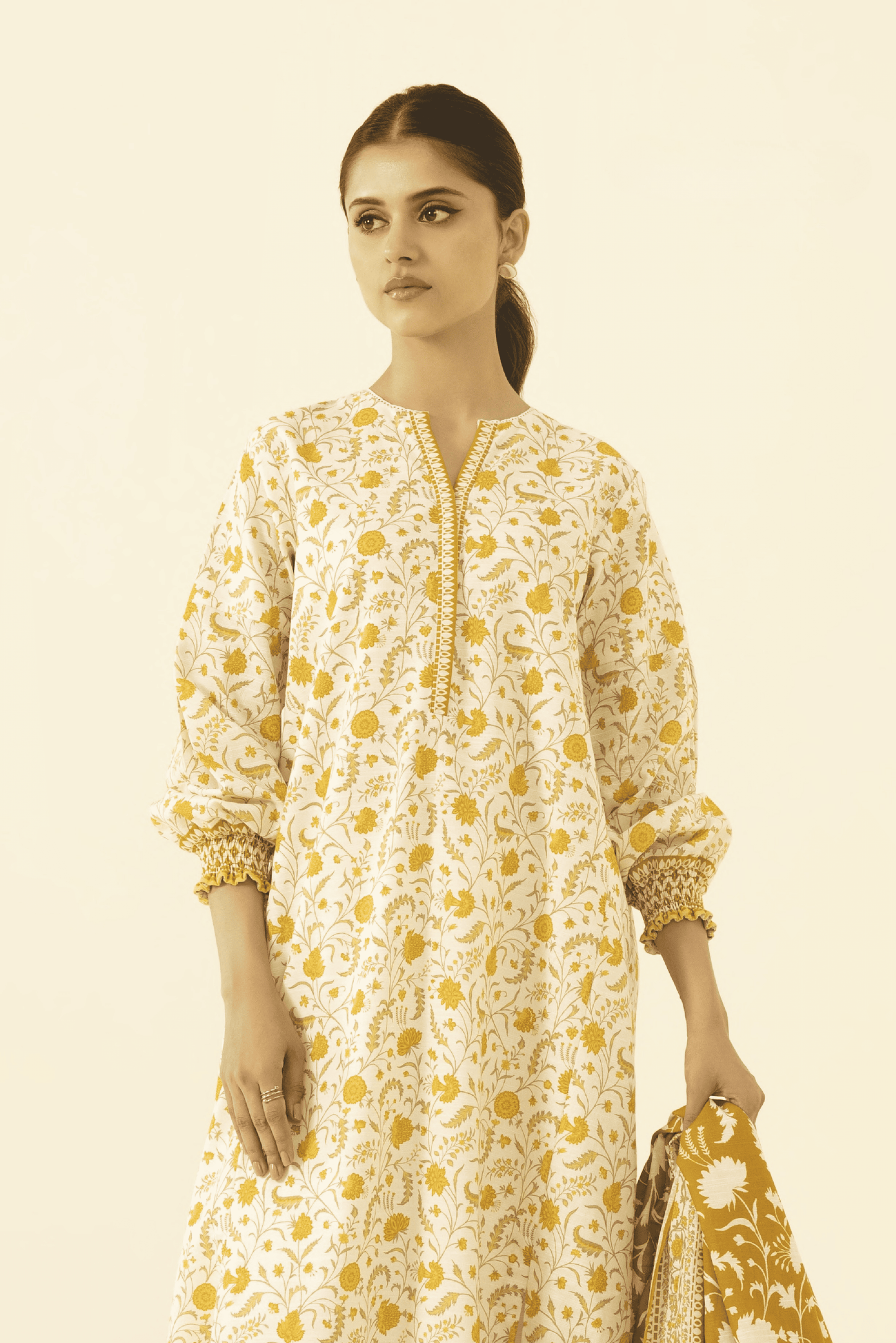 3 Pieces - Sapphire Unstitched Cream Printed Lawn Suit