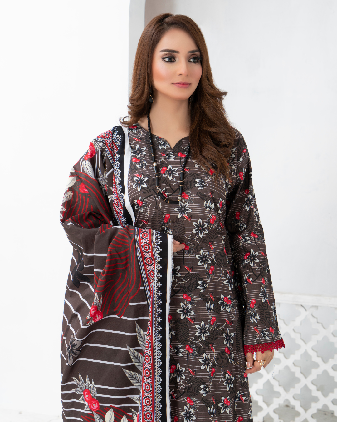 3 Piece - Mahi Unstitched Dark Purple Ladies Print Lawn Suit