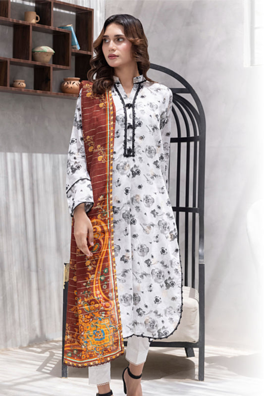 3 Pieces - Regalia Unstitched White Jscquard Cambric Suit