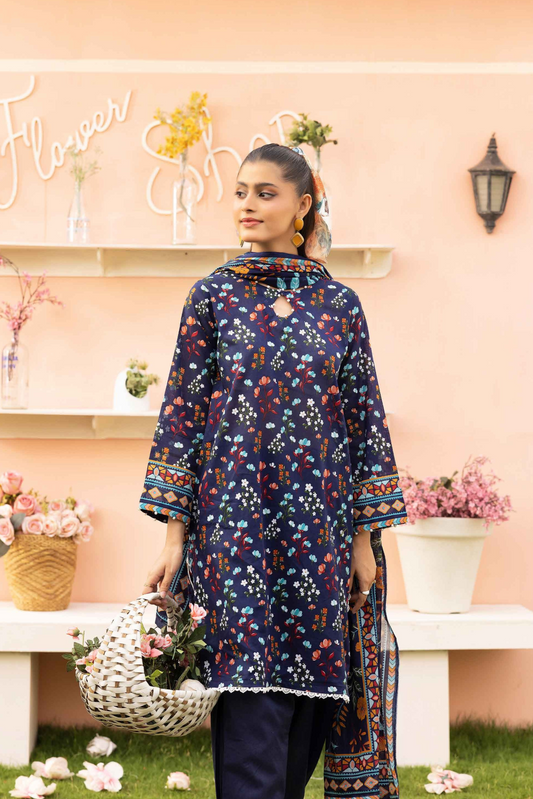 3 Pieces - Haya By Legends Unstitched Dark Blue Printed Lawn Suit