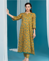 2 Piece - Gold Unstitched Olive Yellow Ladies Print Lawn Suit