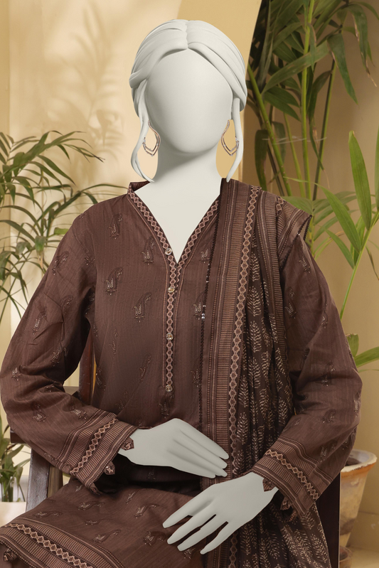3 Pieces - Almeerah Unstitched Dark Brown Printed Lawn Suit