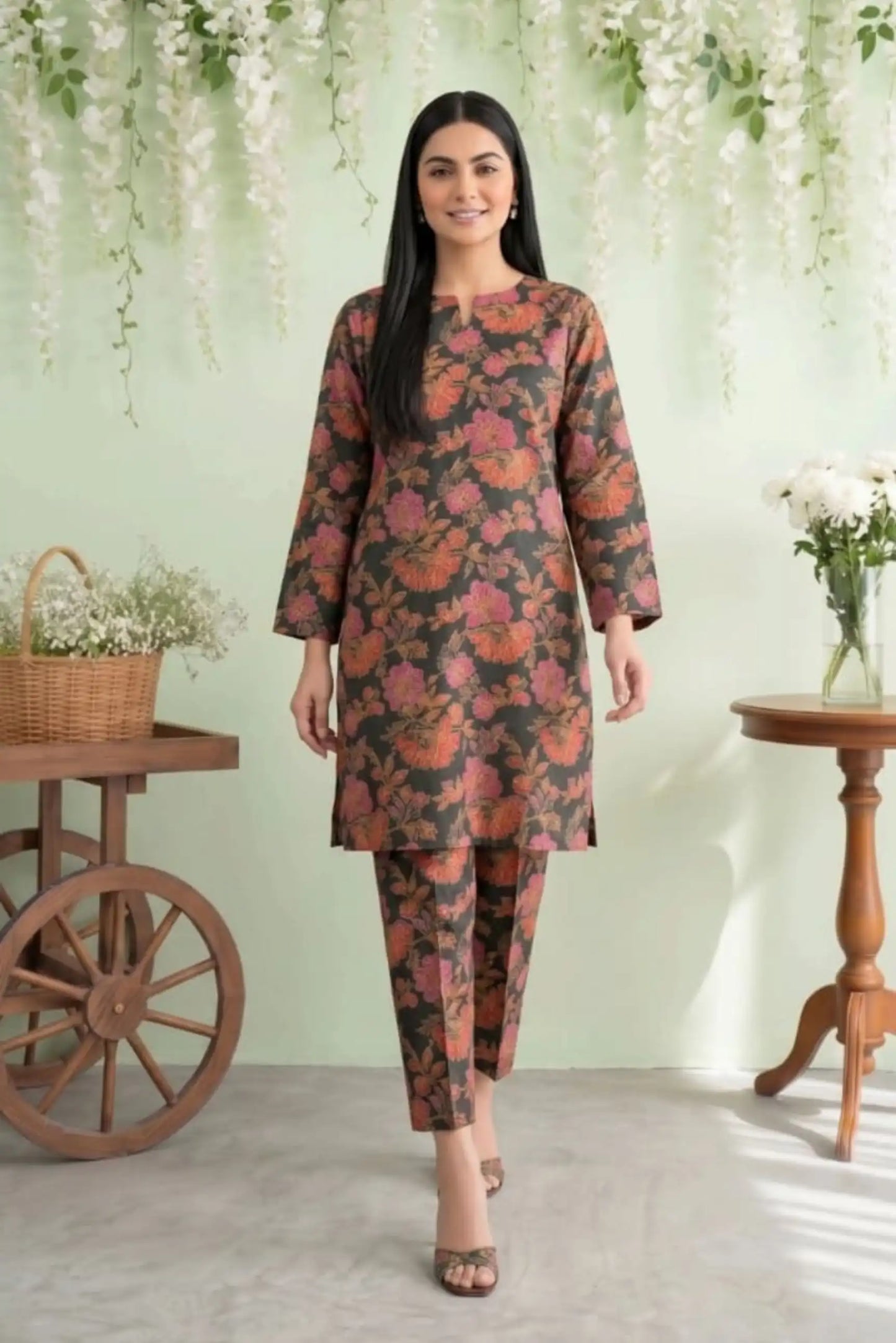 2 Piece- Sohni Dharti Unstitched Black Ladies Lawn Suit