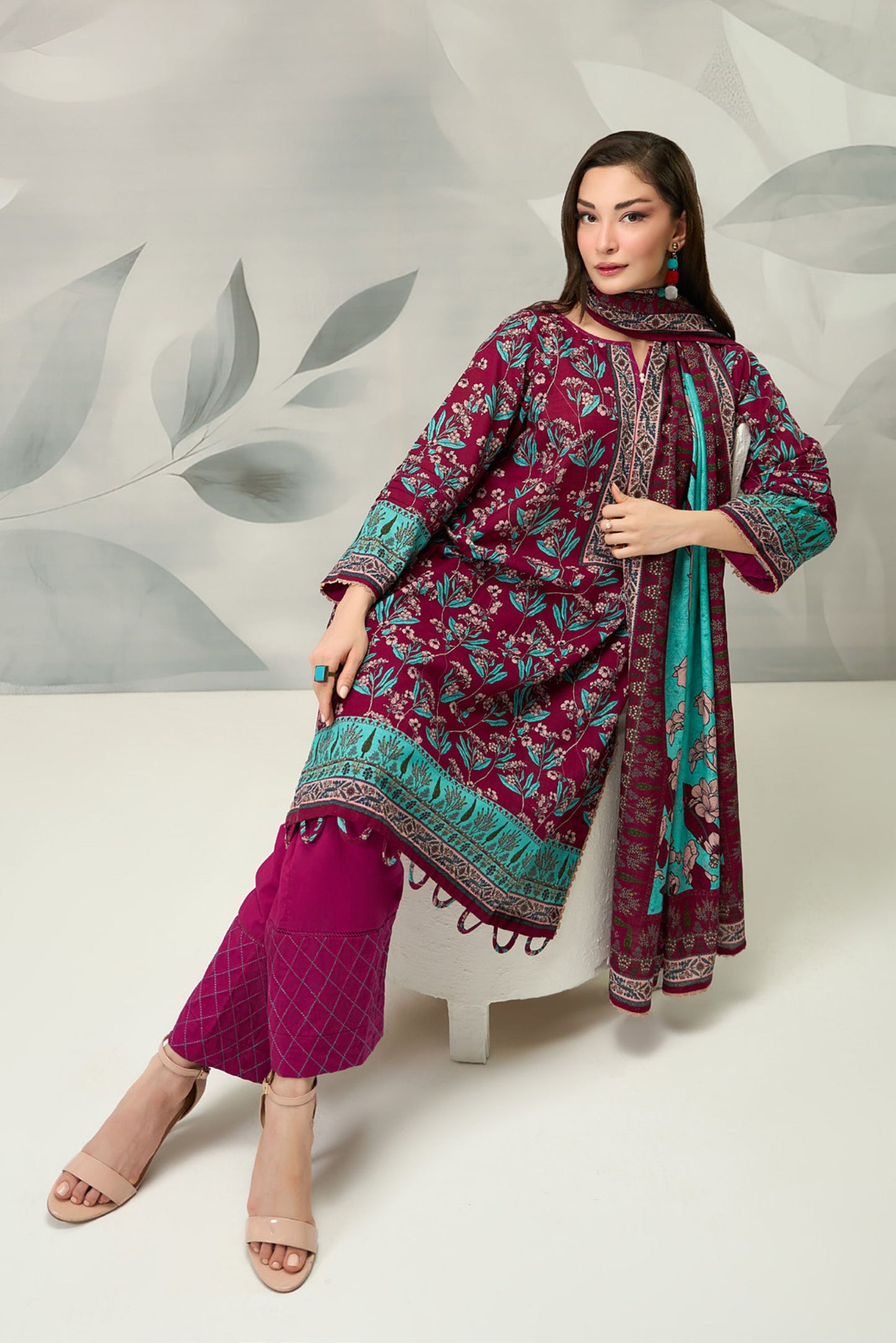 3 Pieces - Regalia Unstitched Maroon Printed Khaddar Suit
