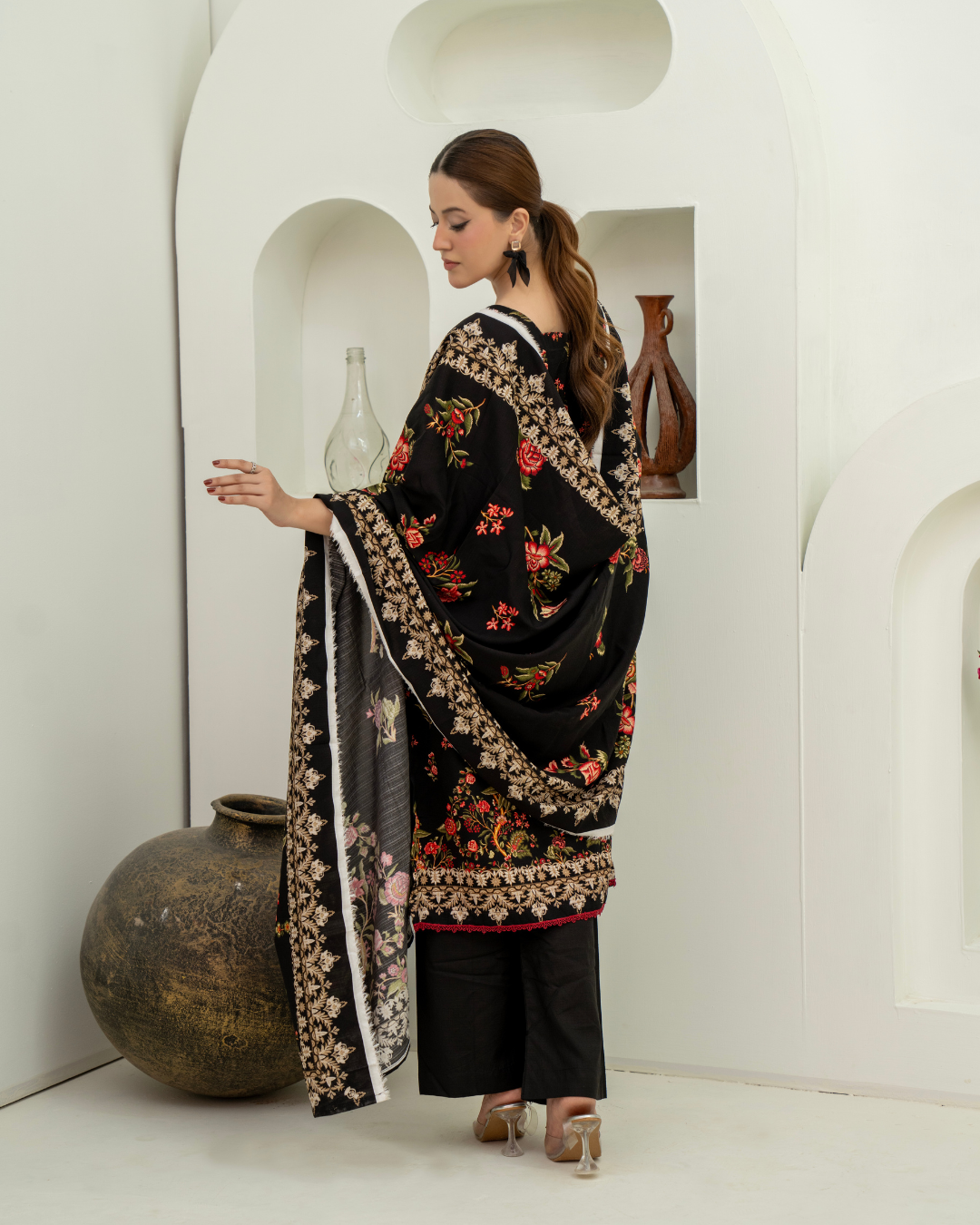 3 Pieces - Marooj Unstitched Black BanaDora Linen Suit