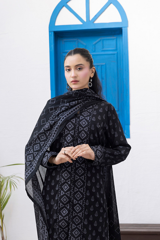 3 Pieces - Regalia Unstitched Black Print Lawn Suit