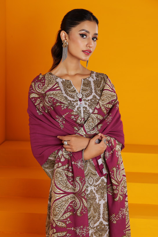 3 Pieces - Nishat Unstitched Cream Printed Linen Suit