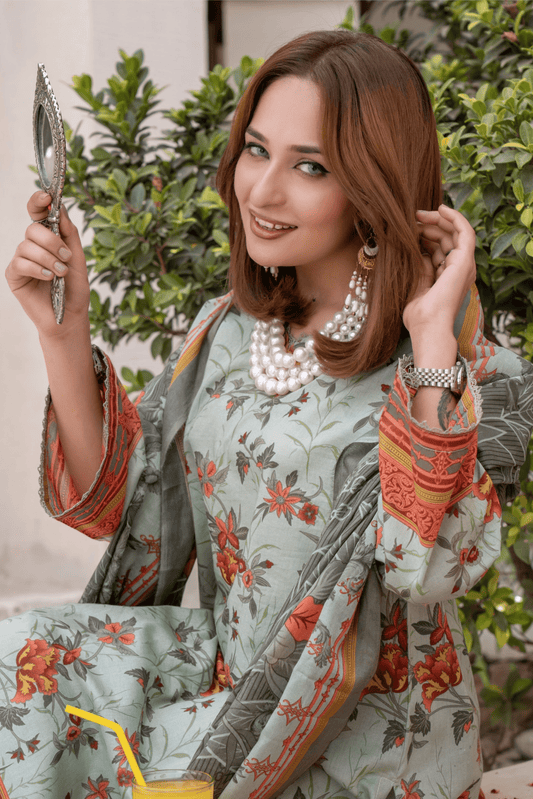 3 Pieces - Janan Unstitched Swap Green Printed Lawn Suit