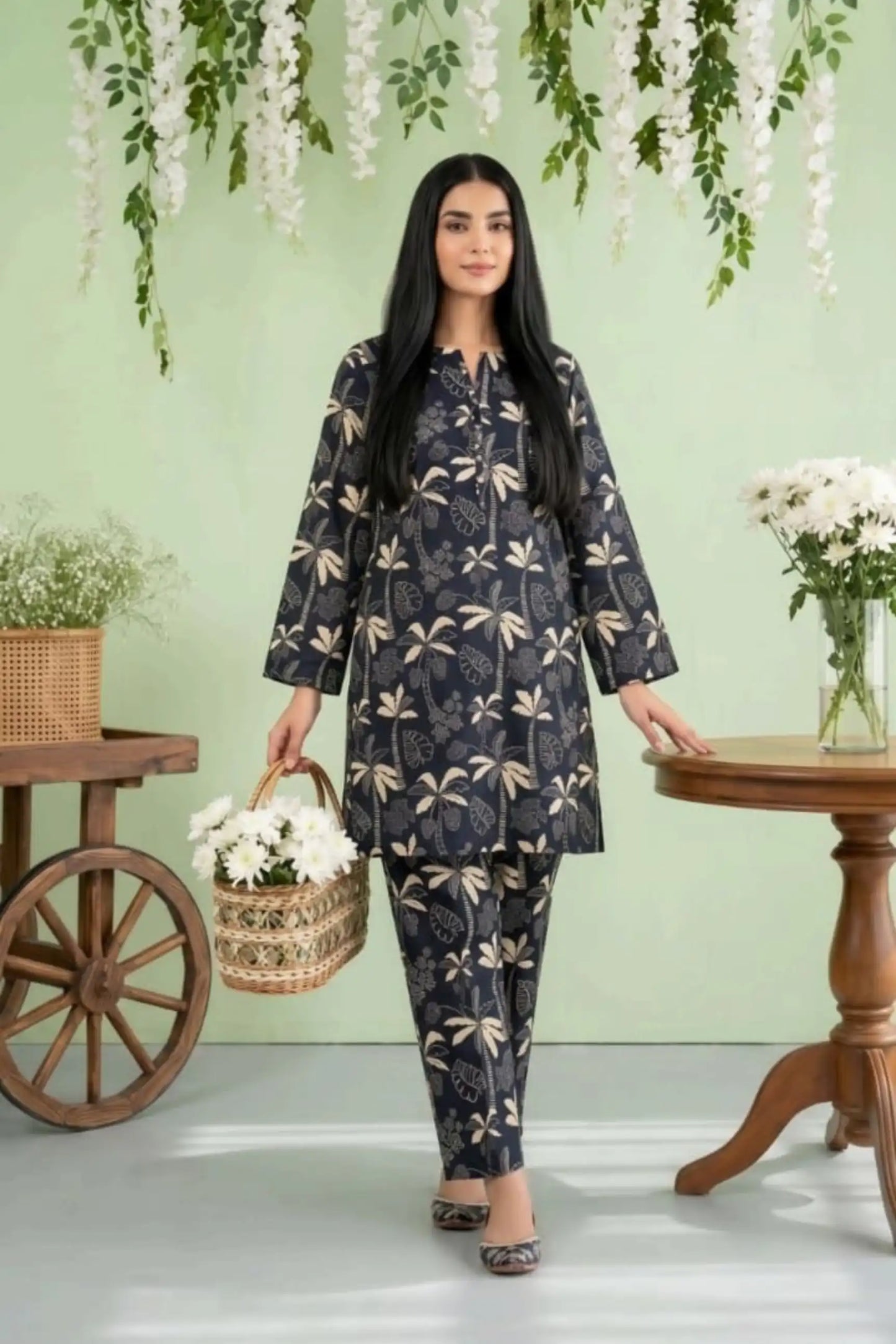 2 Piece- Sohni Dharti Unstitched Black Ladies Lawn Suit
