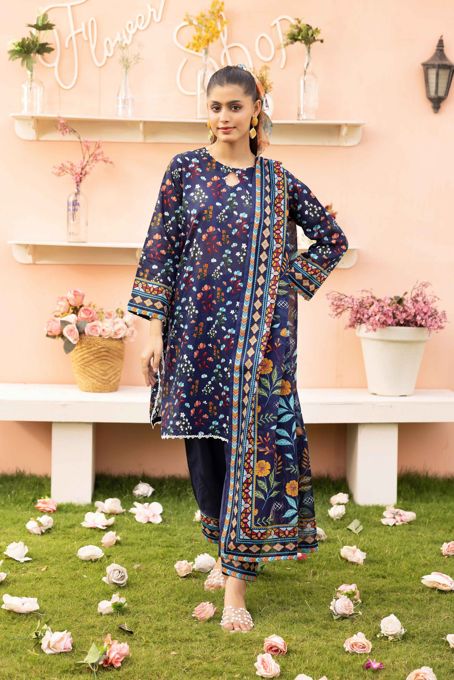 3 Pieces - Haya By Legends Unstitched Dark Blue Printed Lawn Suit