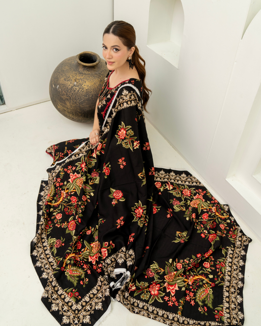 3 Pieces - Marooj Unstitched Black BanaDora Linen Suit