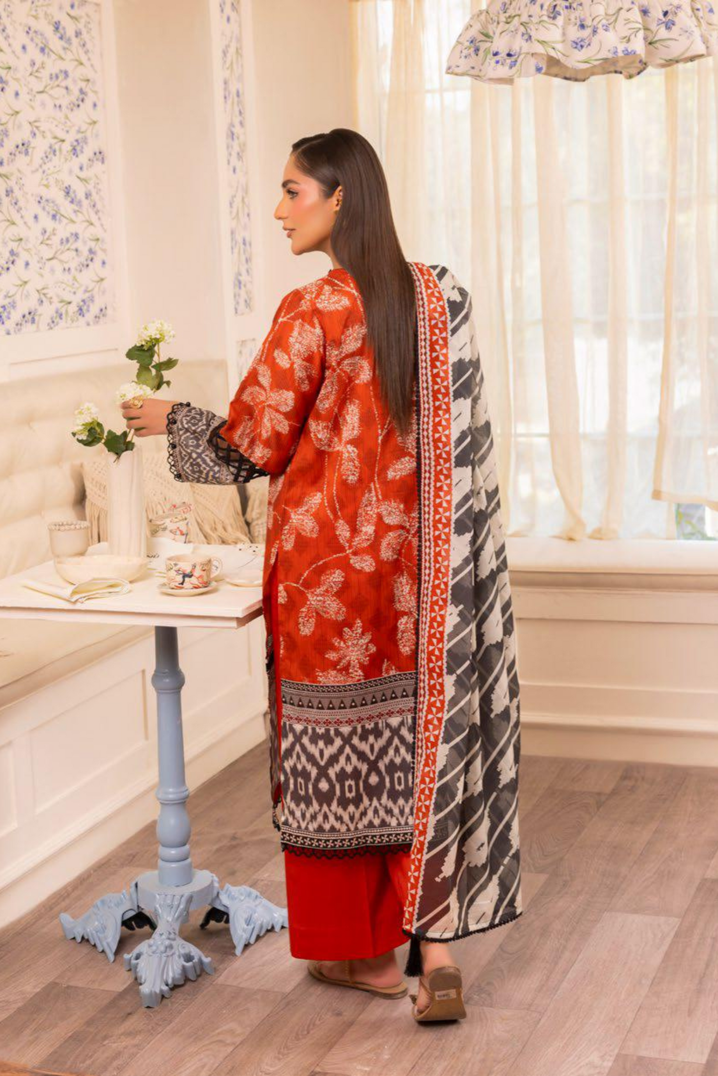 3 Pieces - GulAhmad Unstitched Red Printed Lawn Suit